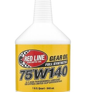 A white plastic bottle labelled "Import placeholder for 1440" with a yellow "75W140" label, fully synthetic gear oil, 1 US quart (946 ml).