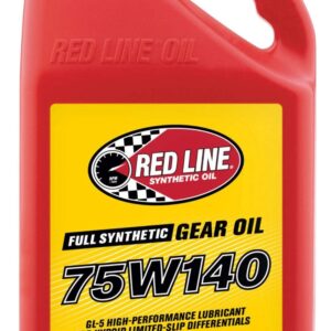 A 1-gallon red container of Redline 75W140 GL-5 Gear Oil, designed for high-performance use in hypoid limited-slip differentials.