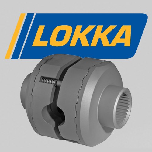 A grey mechanical differential locker is shown in front of a blue and yellow logo that reads "LOKKA" on a light background.