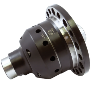 A metal automotive limited slip differential with a matt black finish and several circular openings, designed for enhanced vehicle traction and performance.