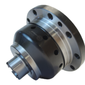 A close-up photo of a shiny metal mechanical component with multiple circular holes and a flange, likely an industrial coupling or part of a machine assembly, shown against a plain white background.